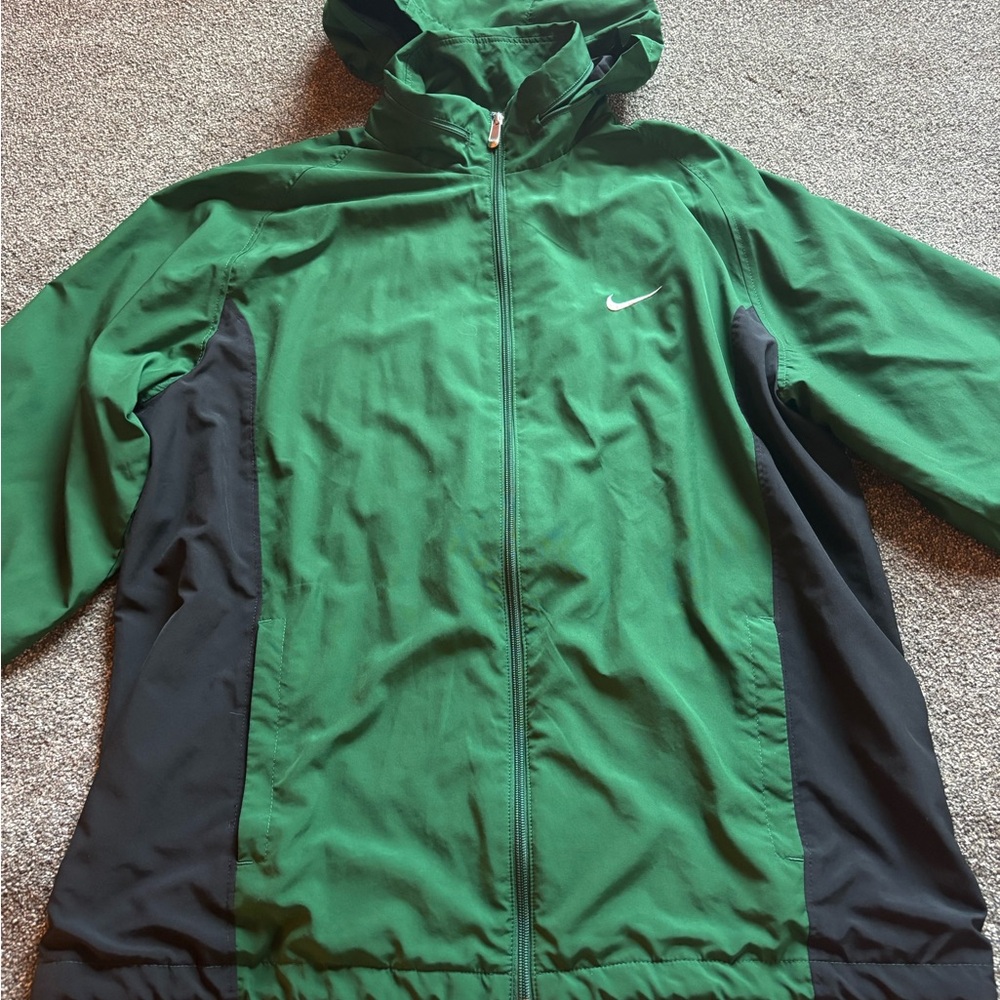 Men’s Sz XL vintage Nike Forest Green and Black zip up Windbreaker jacket